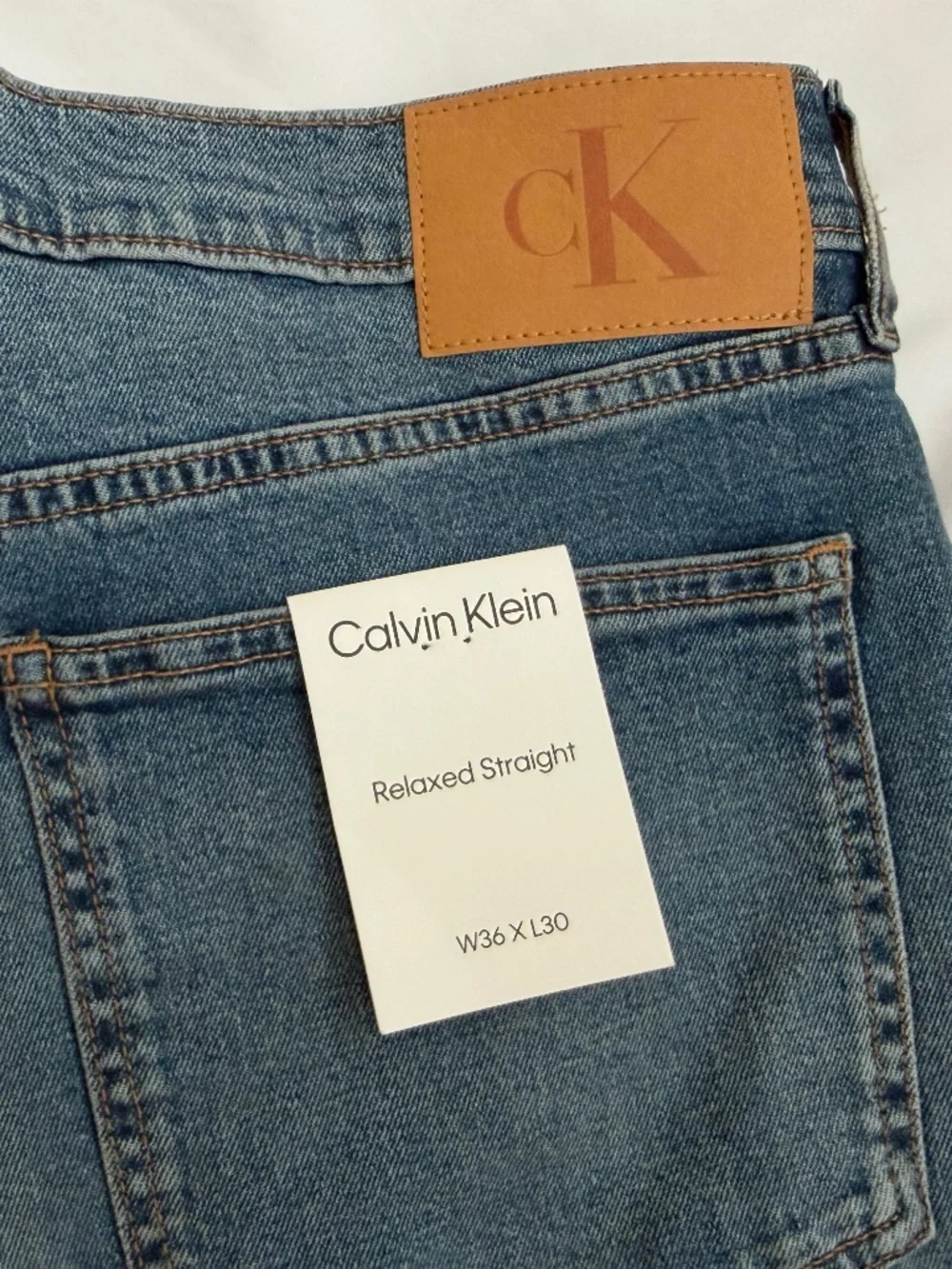 $99 Men's 36W 30L Calvin Klein Relaxed Straight Jeans 36x30 Blue Tundra